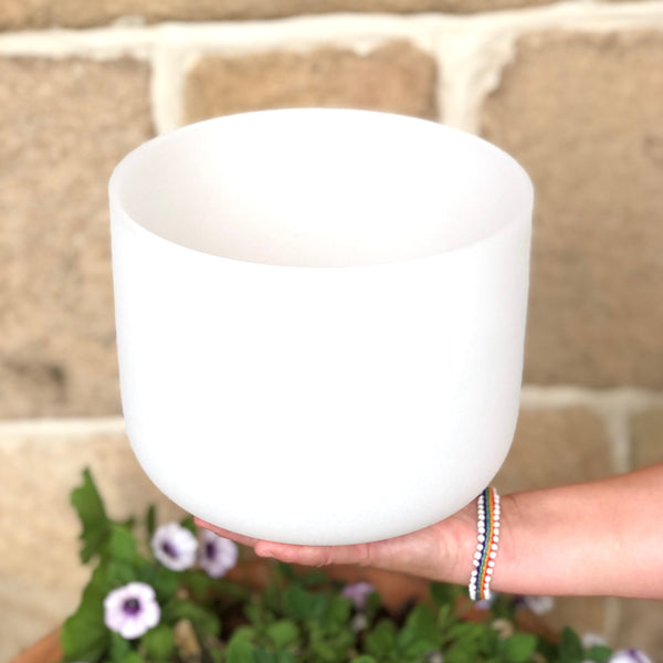 THROAT CHAKRA 8' CRYSTAL SINGING BOWL (WHITE)