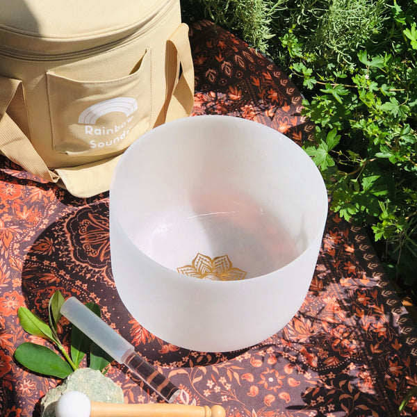 EARTH STAR CHAKRA 10' CRYSTAL SINGING BOWL IN BEIGE BAG
