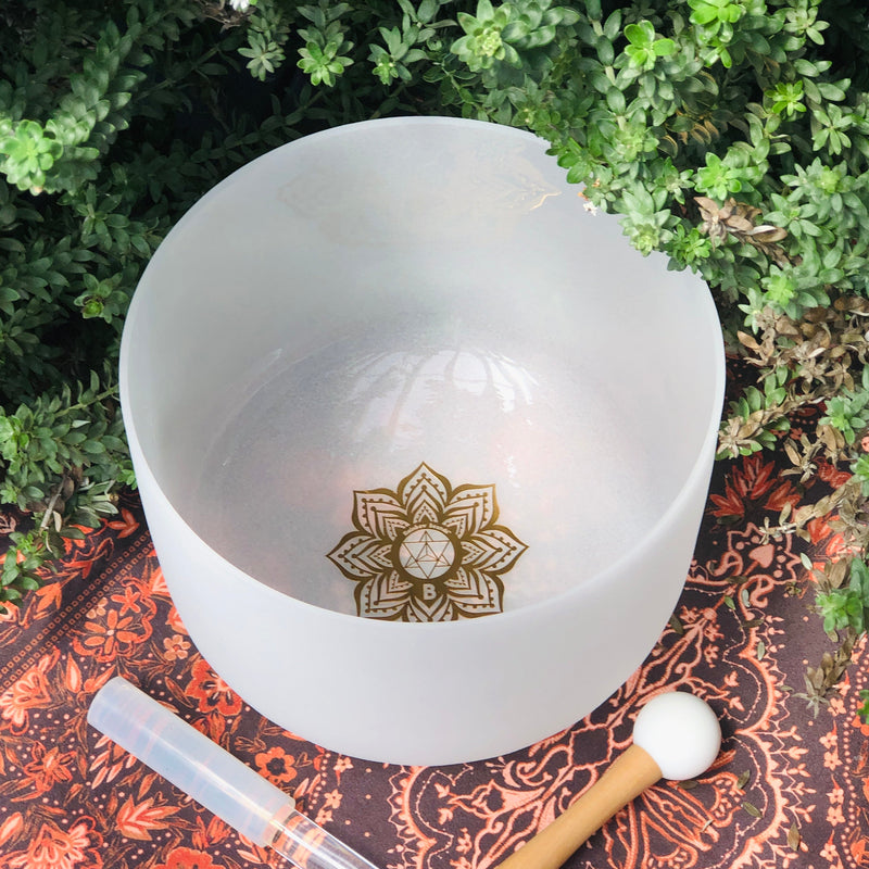 EARTH STAR CHAKRA 10' CRYSTAL SINGING BOWL IN BEIGE BAG