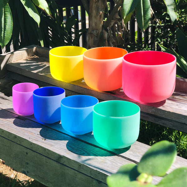 Set of 7 Crystal Sound Bowls with Beige Bag